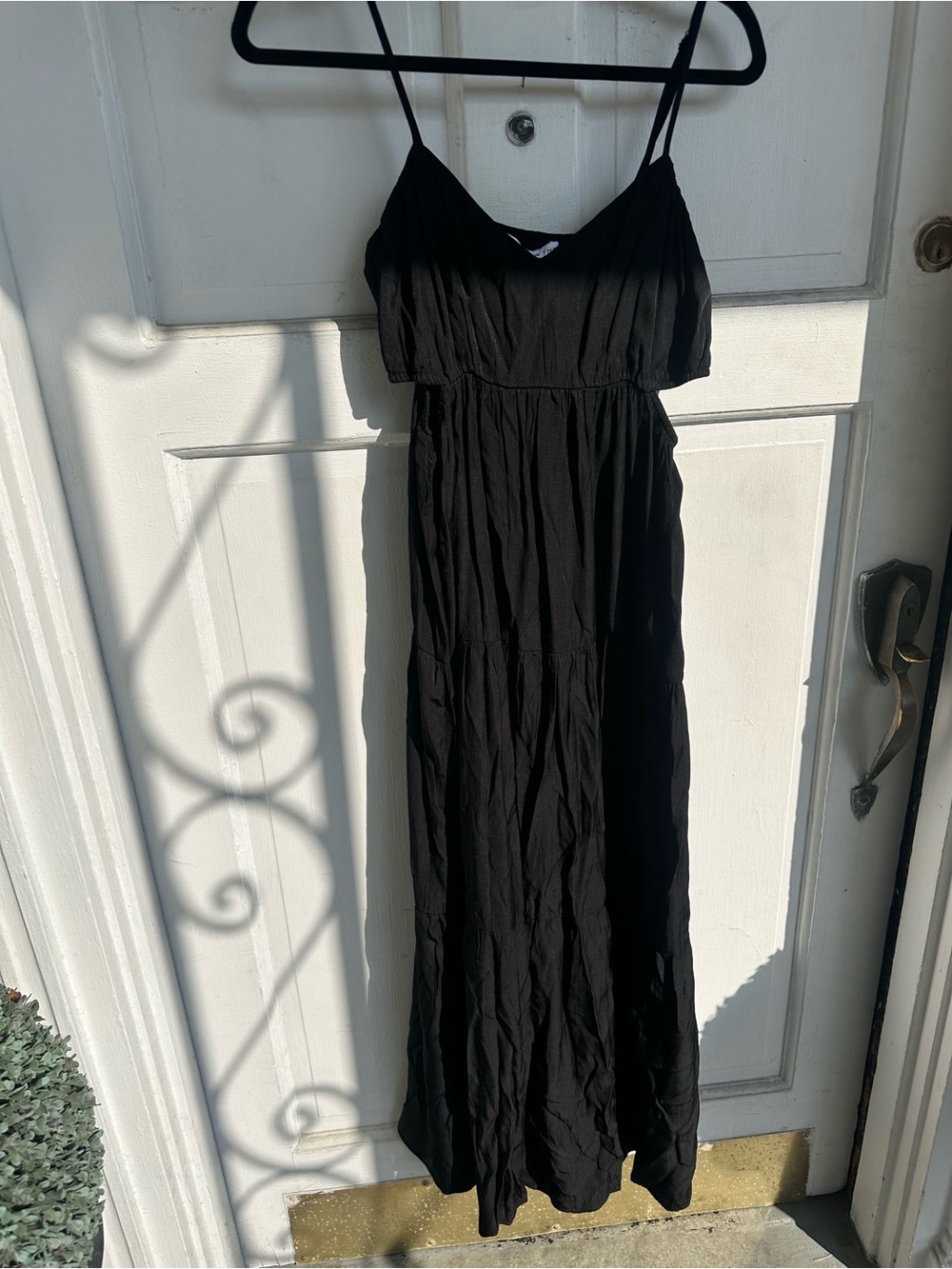 Women's Black Maxi Dress with Spaghetti Straps and Side Cutouts